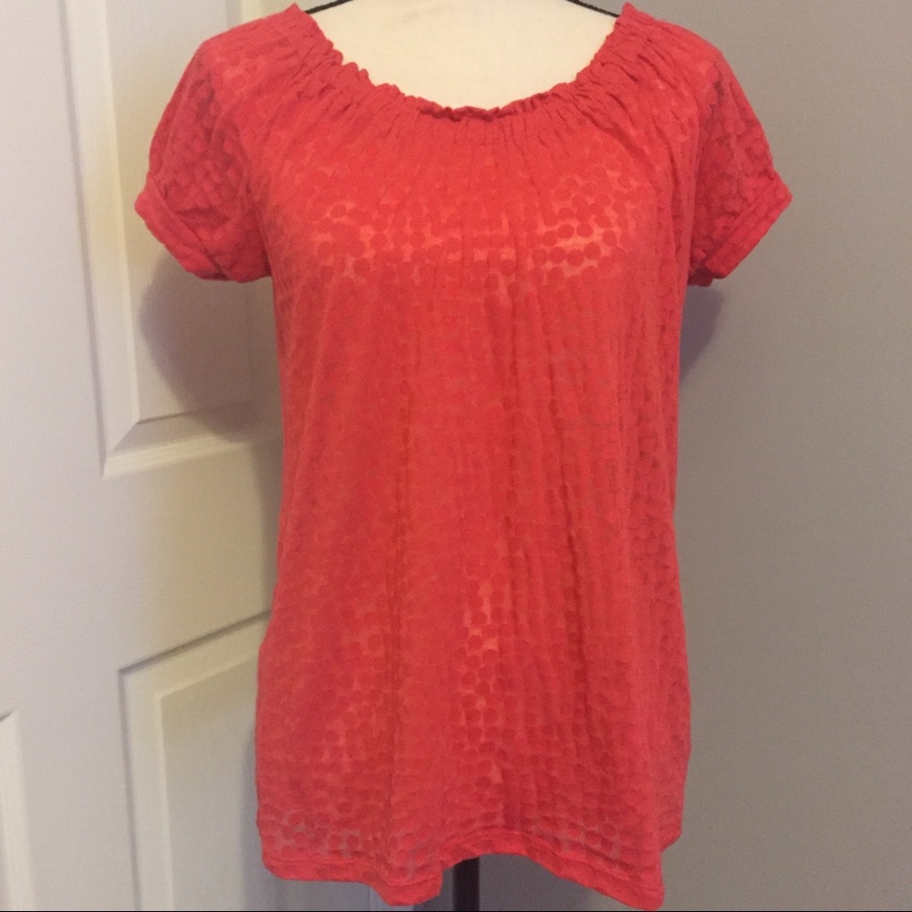 JIMMY’Z Orange Polka Dot Burnout Short Sleeve Top